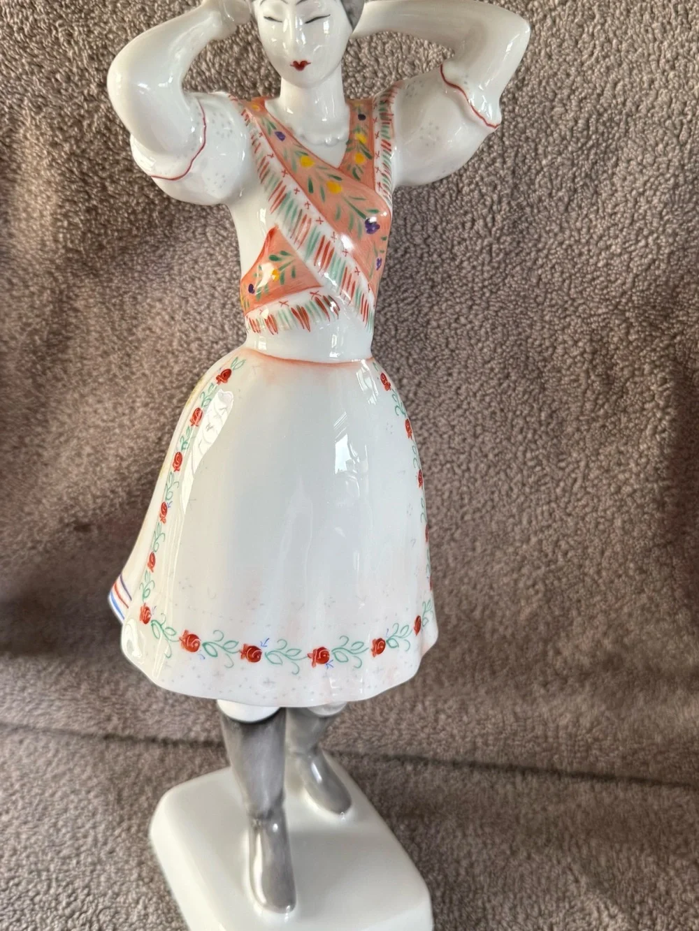 White Ceramic Lady Figurine with Hand-Painted Floral Dress